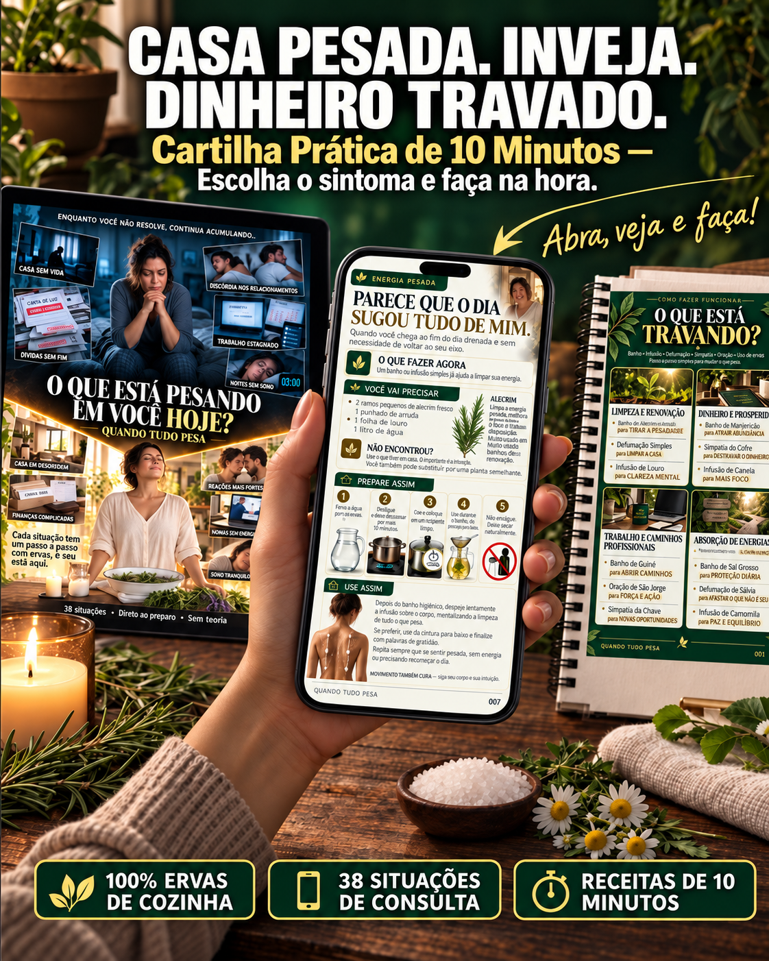 Cartilha Prática Quando Tudo Pesa em Celular, Tablet e Impresso com Ervas de Cozinha
